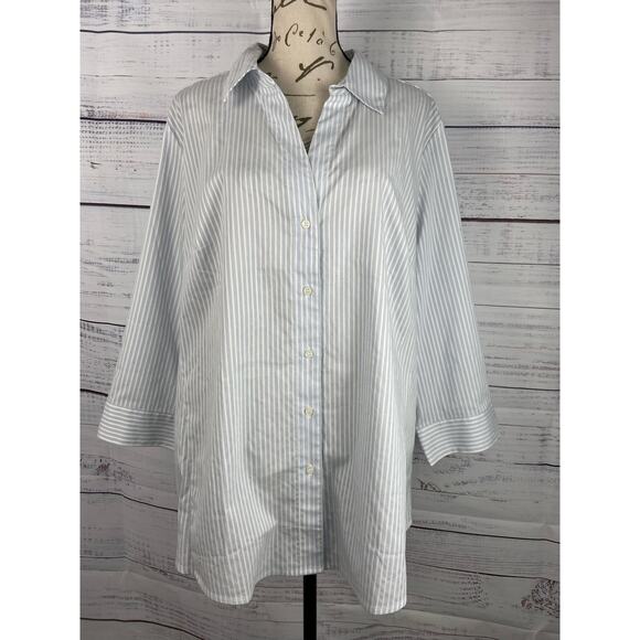 Lane Bryant Button Front Top Womens 20 Striped Cotton Blend 3/4 Sleeves Collar - Picture 1 of 12